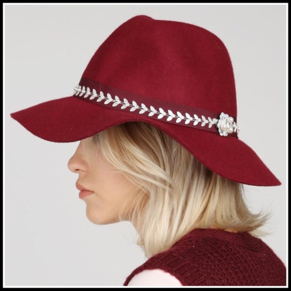 Bohemian Beads Burgundy Panama Hat - Picture 3 of 4